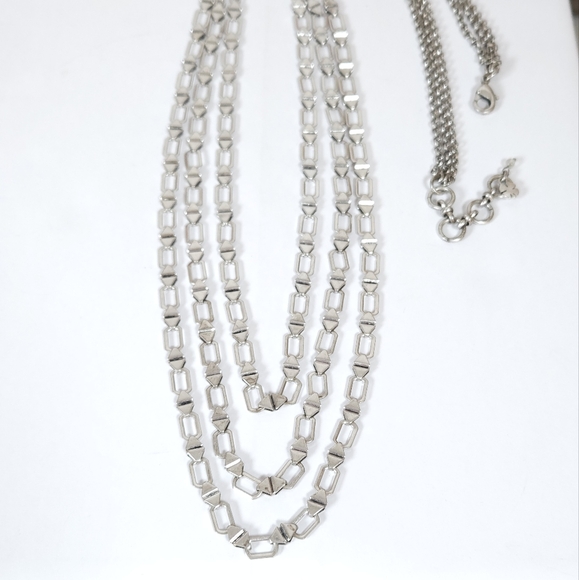 Lucky Brand Silver Geometric Linked Multi Strand Necklace Statement Necklace - Picture 9 of 12